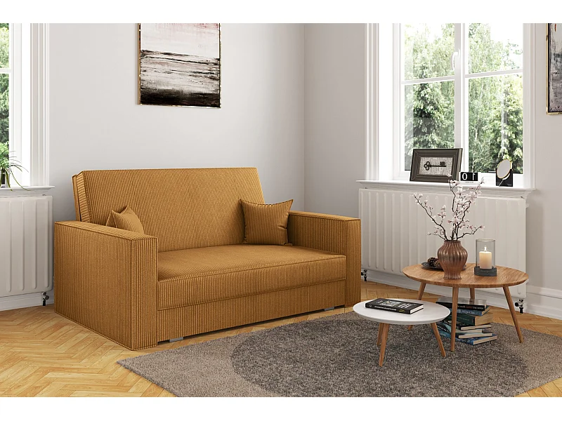 Klassisches Sofa, Schlaffunktion, AMERICA - Stoff Poso Senffarbe