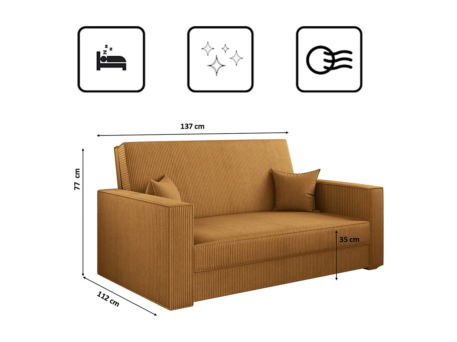 Canapé classique convertible AMERICA - tissu Poso moutarde