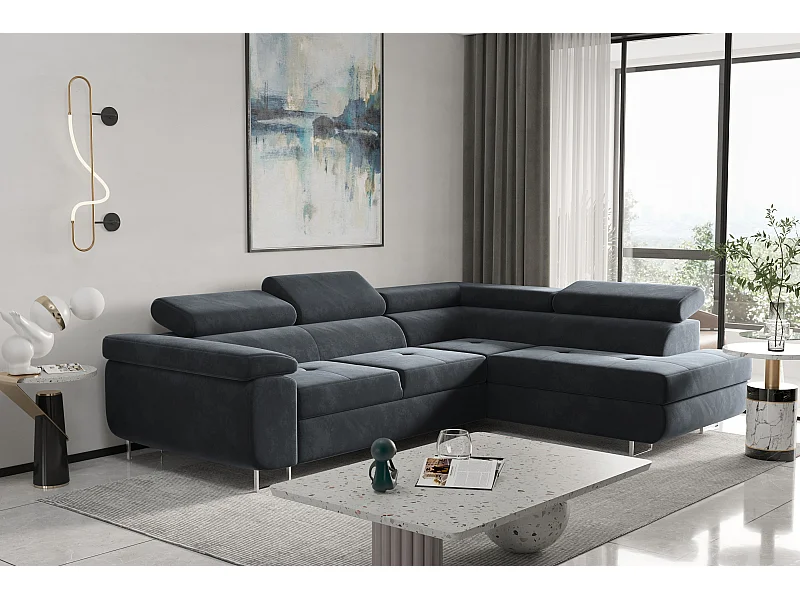 Canapé d'angle ATOM avec fonction couchage, tissu Monolith, anthracite, droit