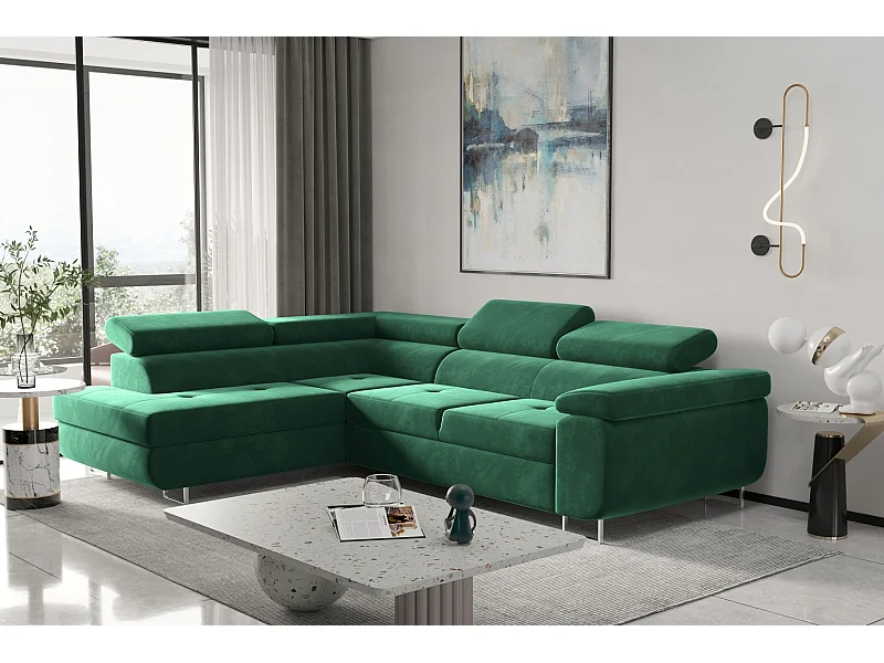 Ecksofa ATOM Mit Schlaffunktion, Stoff Monolith, Grün, Links