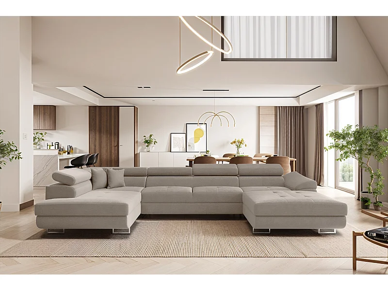 Ecksofa FALIO II U-Form mit Schlaffunktion, Stoff Noel, Kaltesbeige, Links