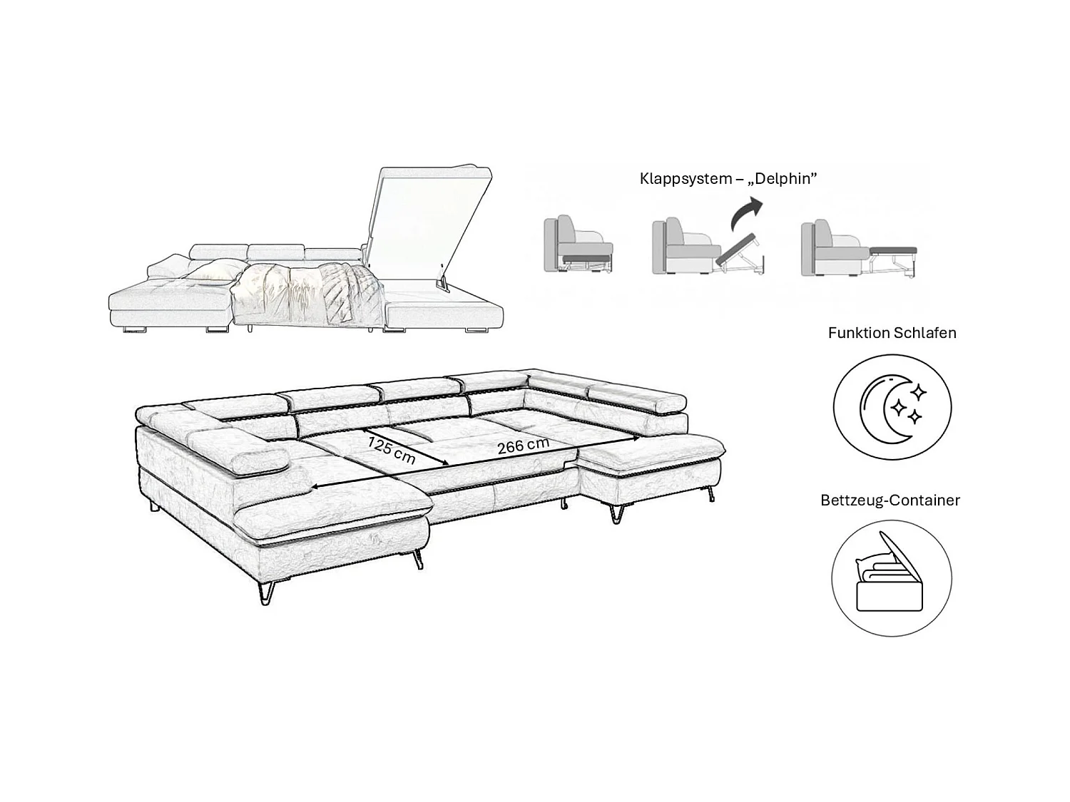 Canapé d'angle FALIO II en U avec fonction couchage, tissu Noel, beige froid, gauche