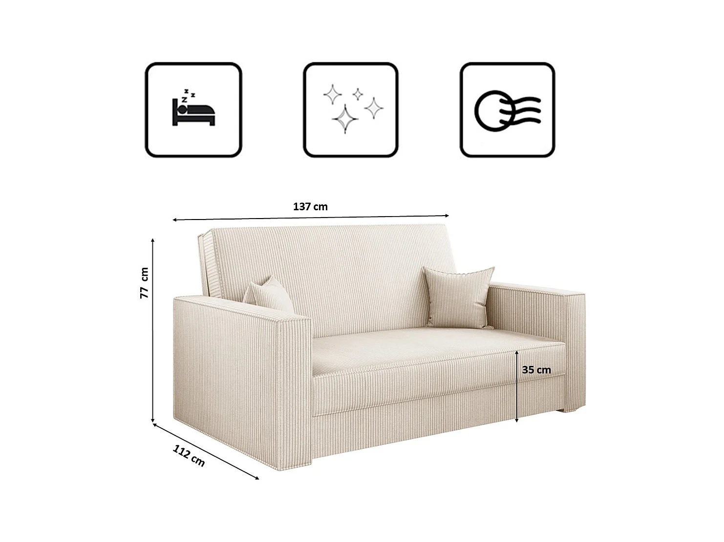 Canapé classique convertible AMERICA - tissu Poso Ecru