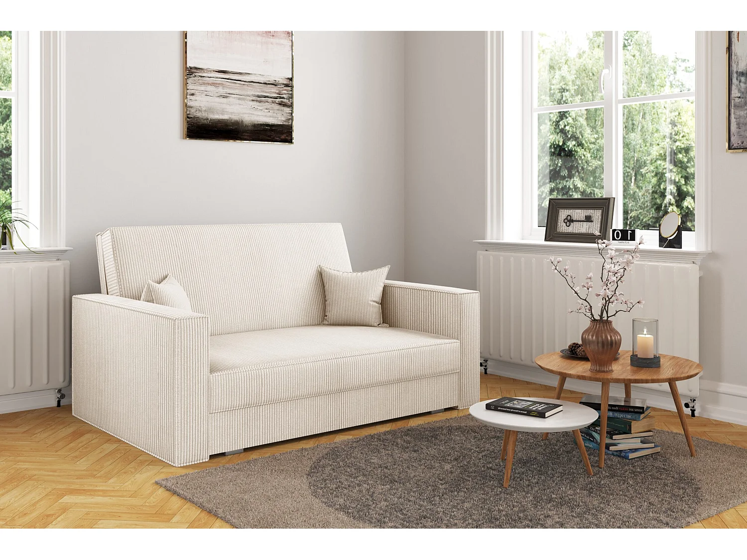 Canapé classique convertible AMERICA - tissu Poso Ecru