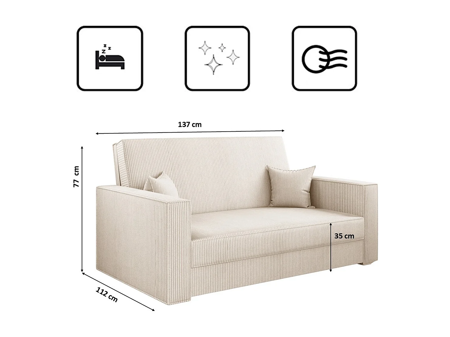 Canapé classique convertible AMERICA - tissu Poso Ecru