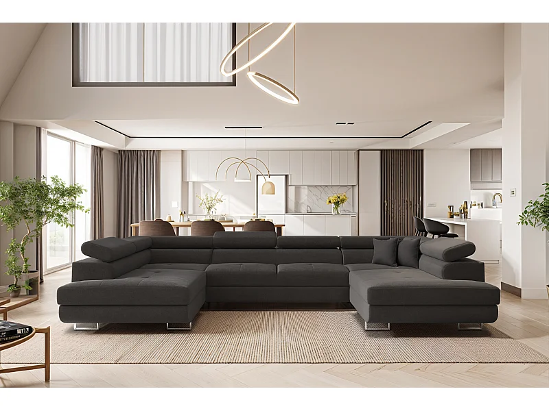 Ecksofa FALIO U-Form mit Schlaffunktion, Stoff Noel, Graphit