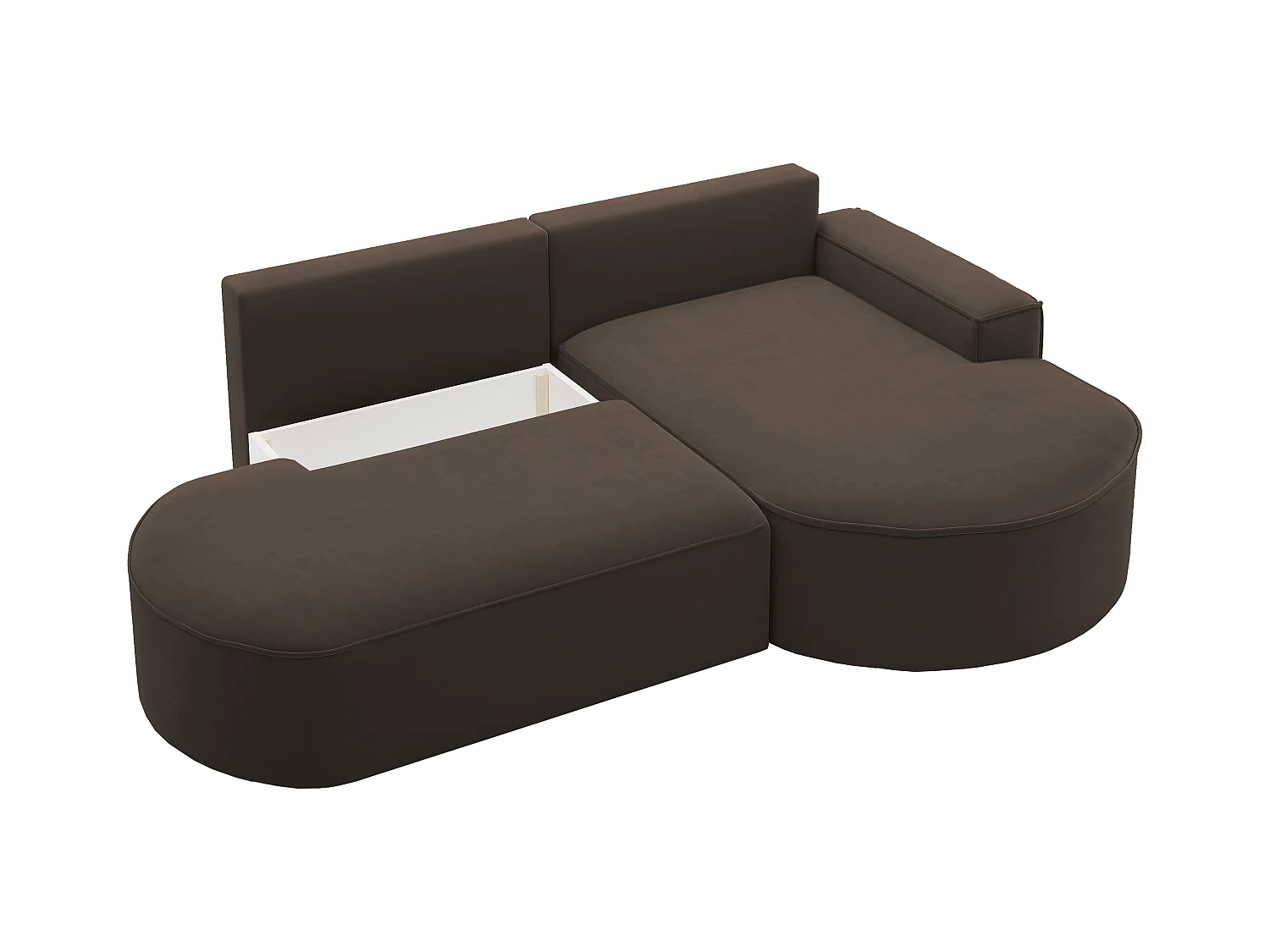 Canapé d'angle avec fonction couchage et coffre de lit Modena Round tissu Salvador Dark Brown Right
