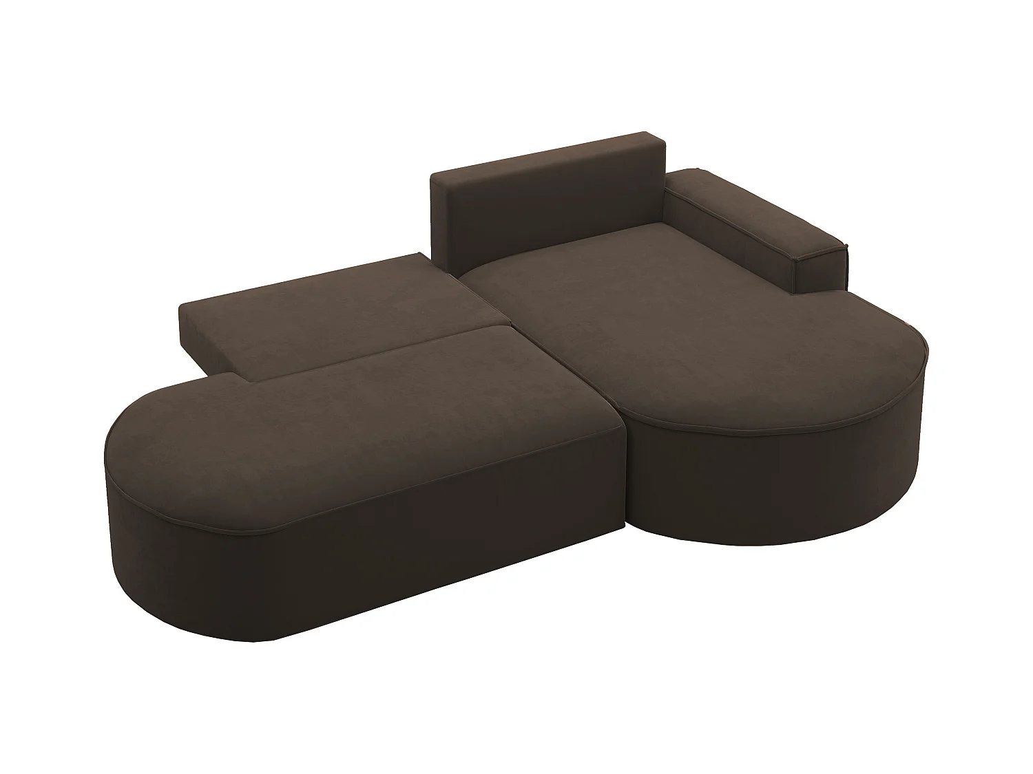 Canapé d'angle avec fonction couchage et coffre de lit Modena Round tissu Salvador Dark Brown Right