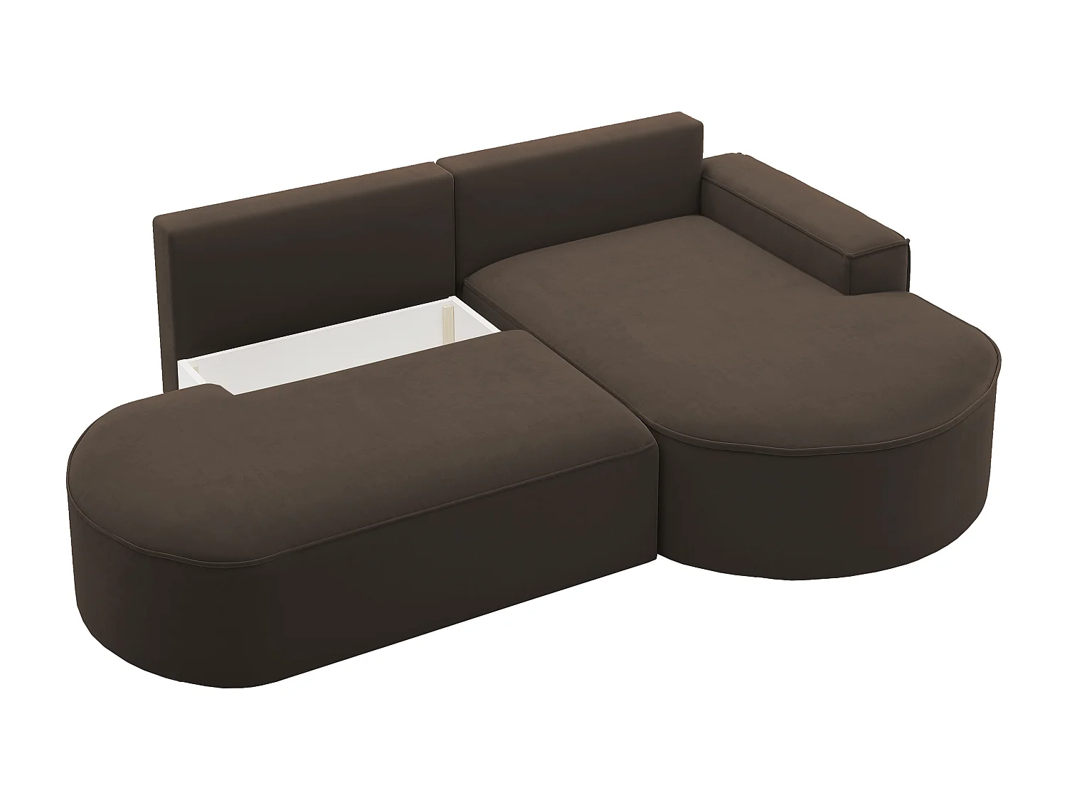 Canapé d'angle avec fonction couchage et coffre de lit Modena Round tissu Salvador Dark Brown Right