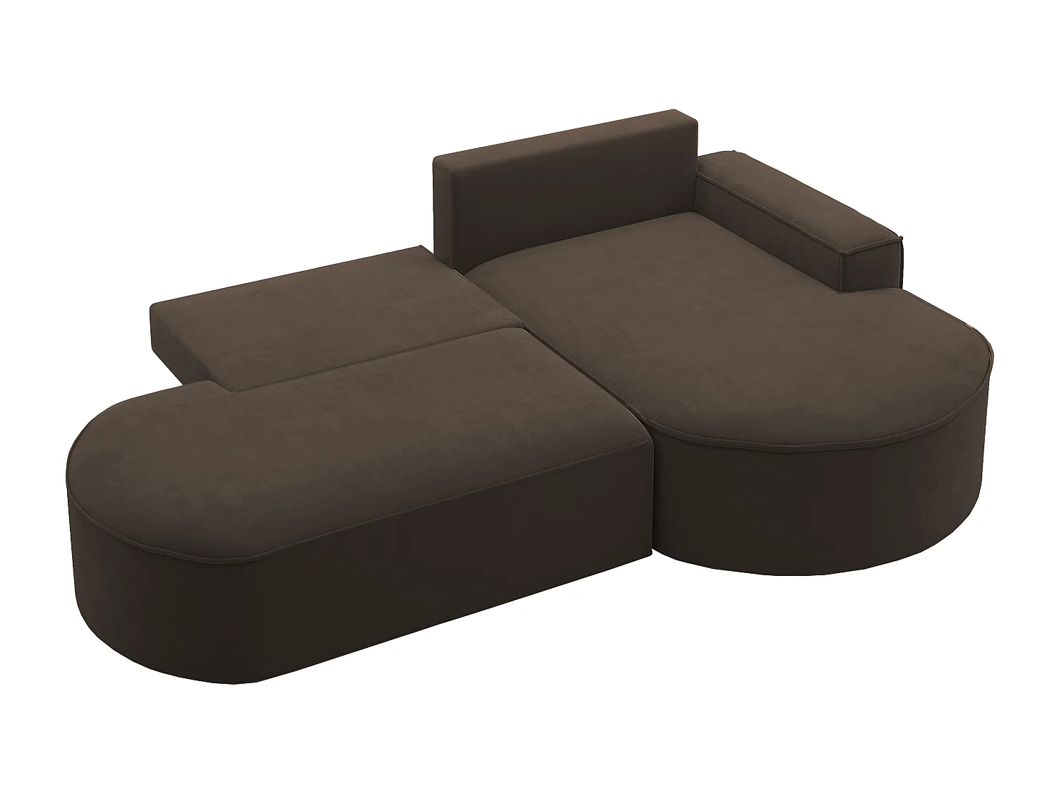 Canapé d'angle avec fonction couchage et coffre de lit Modena Round tissu Salvador Dark Brown Right