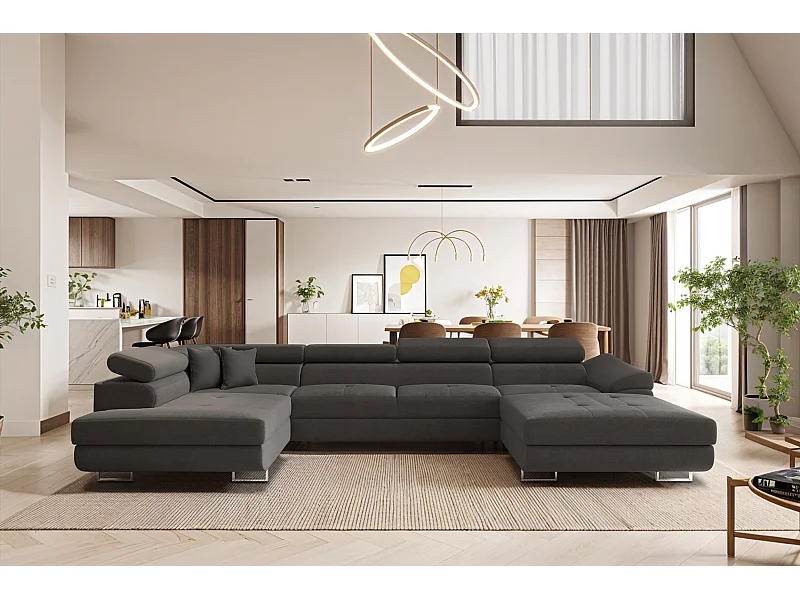 Ecksofa FALIO II U-Form mit Schlaffunktion, Stoff Noel, Graphit, Links