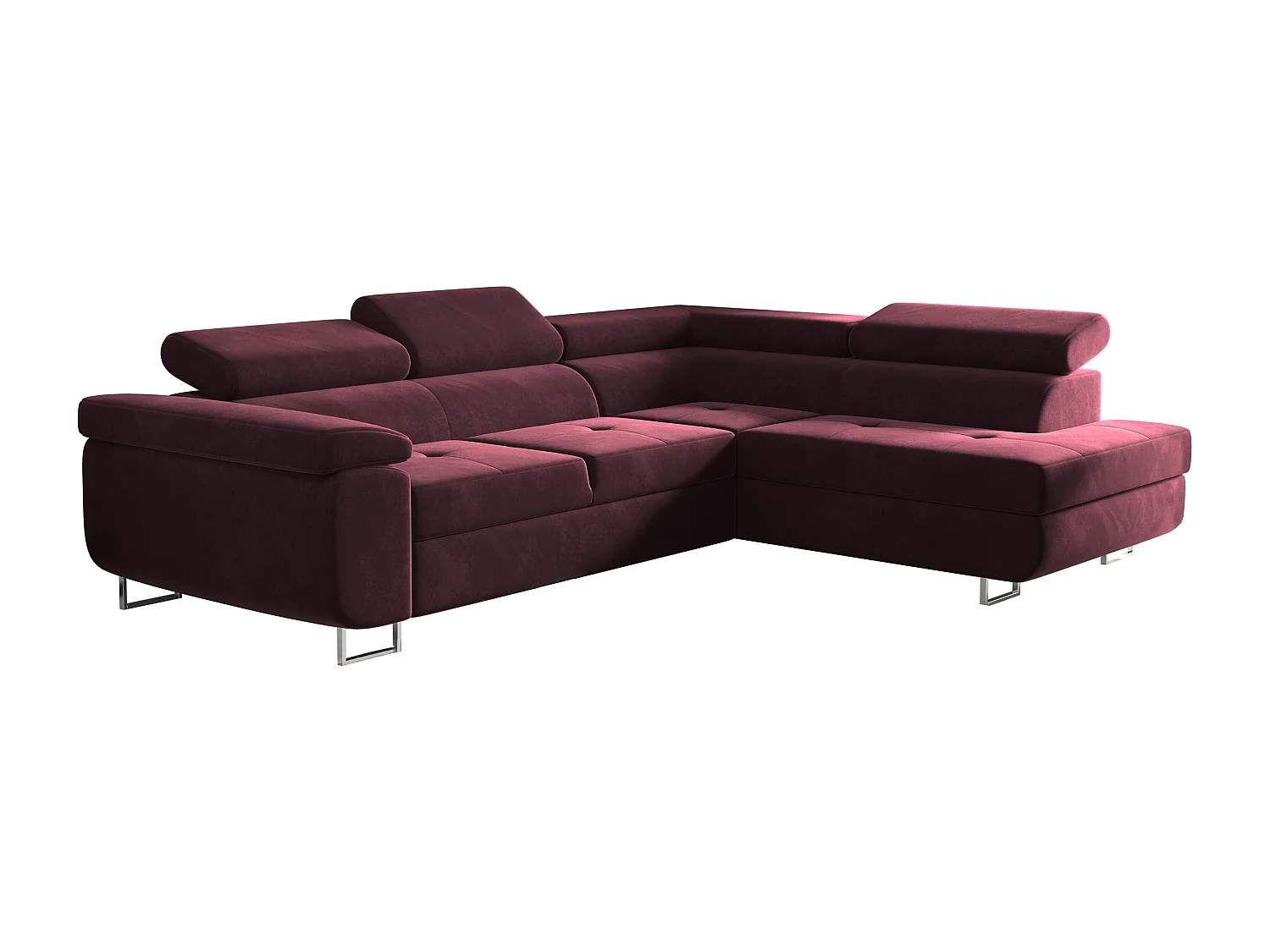 Canapé d'angle ATOM avec fonction couchage, tissu Monolith, bordeaux, à droite