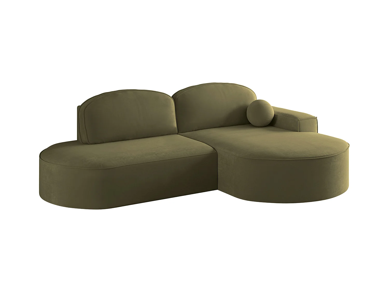 Canapé d'angle avec fonction couchage et coffre de lit Modena Round tissu Salvador Olive Droite