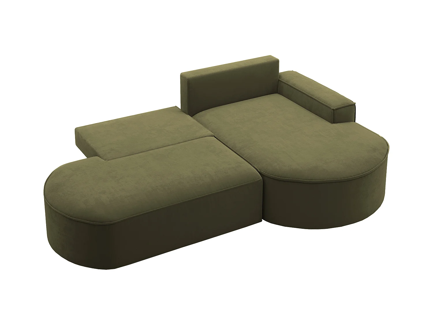 Canapé d'angle avec fonction couchage et coffre de lit Modena Round tissu Salvador Olive Droite