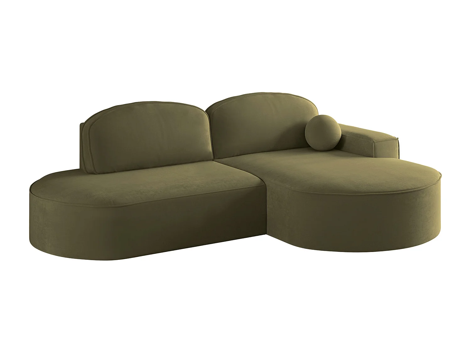 Canapé d'angle avec fonction couchage et coffre de lit Modena Round tissu Salvador Olive Droite