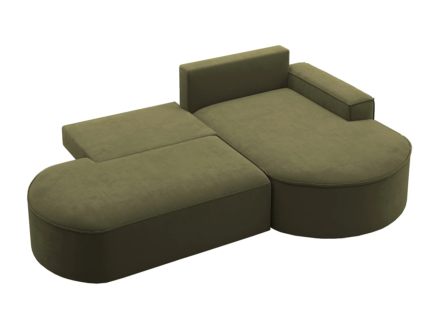 Canapé d'angle avec fonction couchage et coffre de lit Modena Round tissu Salvador Olive Droite