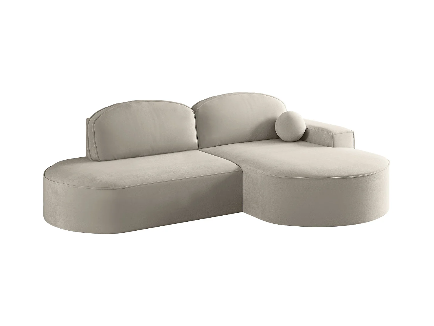 Canapé d'angle avec fonction couchage et coffre de lit Modena Round tissu Salvador Gris Clair Droite