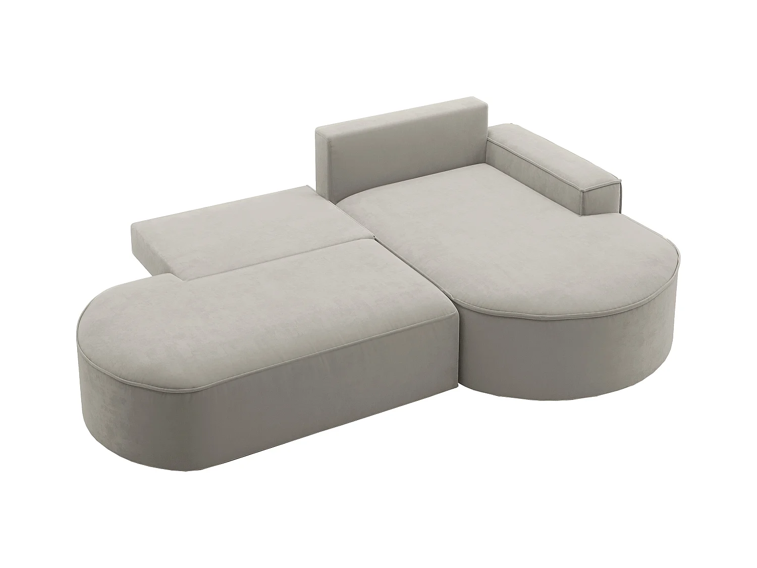 Canapé d'angle avec fonction couchage et coffre de lit Modena Round tissu Salvador Gris Clair Droite