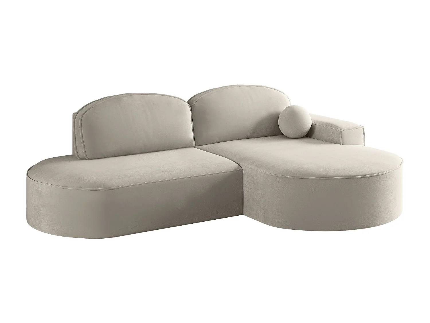 Ecksofa mit Schlaffunktion und Bettkasten Modena Runden stoff Salvador Hellgrau Rechts