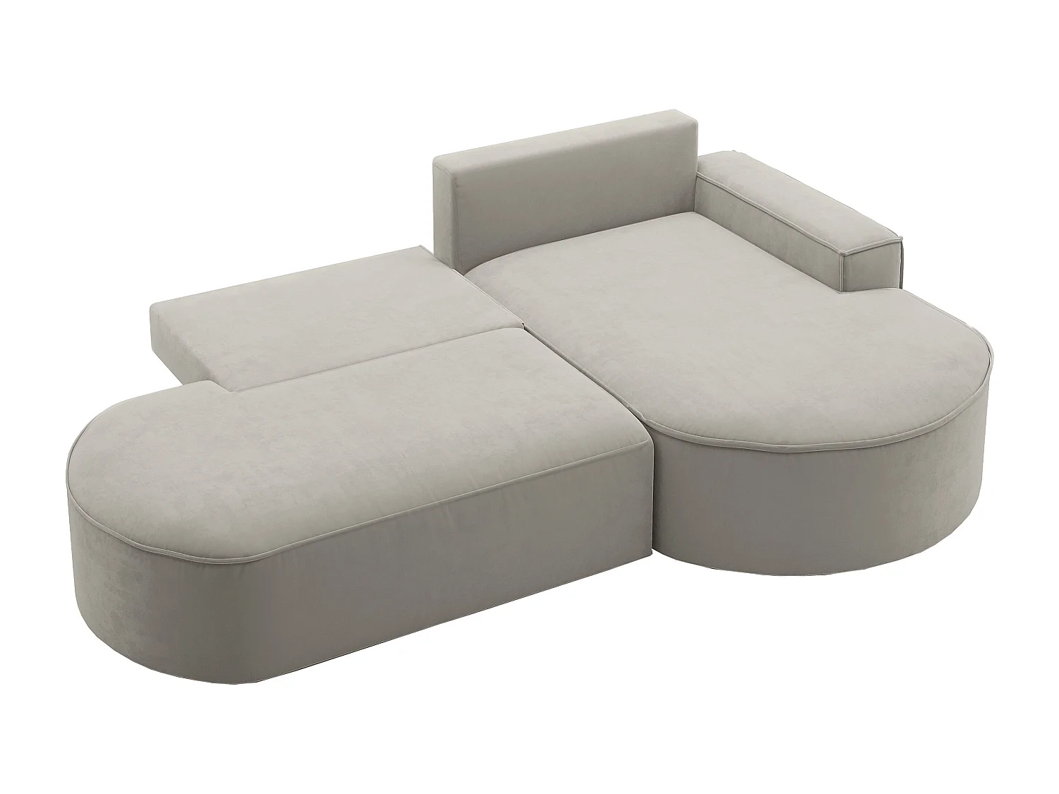 Ecksofa mit Schlaffunktion und Bettkasten Modena Runden stoff Salvador Hellgrau Rechts