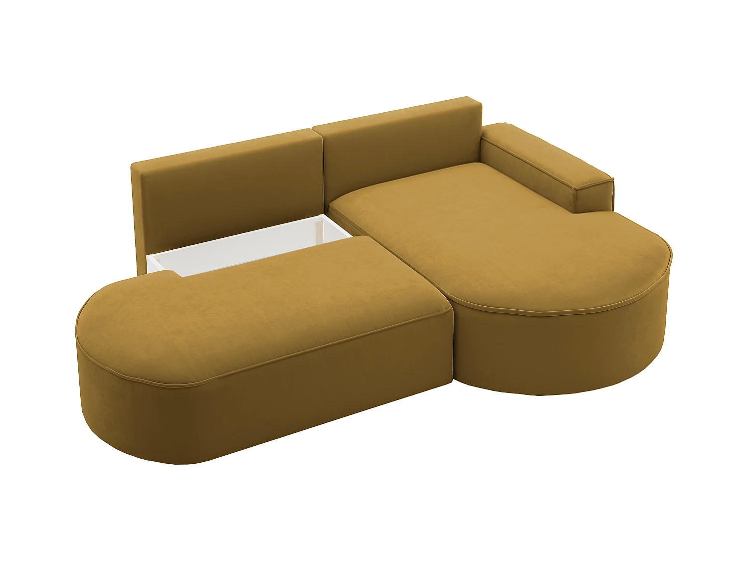 Canapé d'angle avec fonction couchage et coffre de lit Modena Round tissu Salvador Jaune Droite