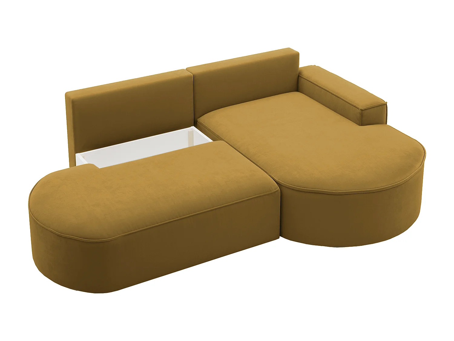 Canapé d'angle avec fonction couchage et coffre de lit Modena Round tissu Salvador Jaune Droite