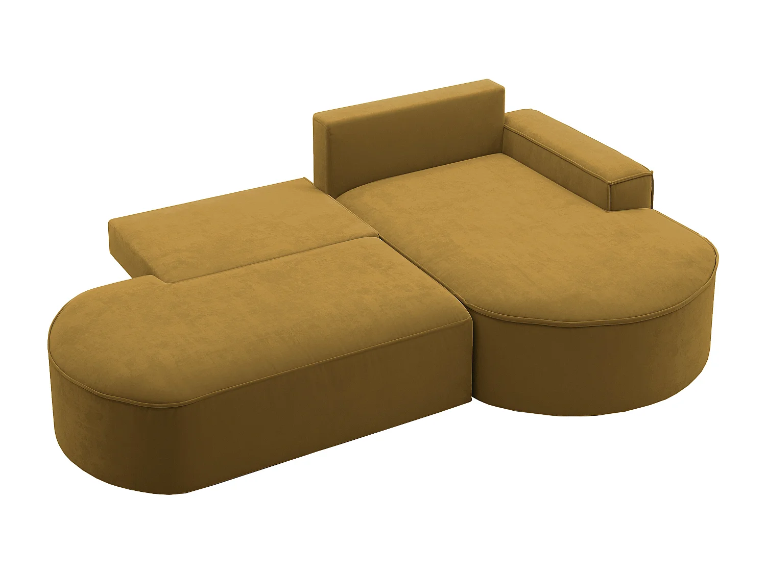 Canapé d'angle avec fonction couchage et coffre de lit Modena Round tissu Salvador Jaune Droite