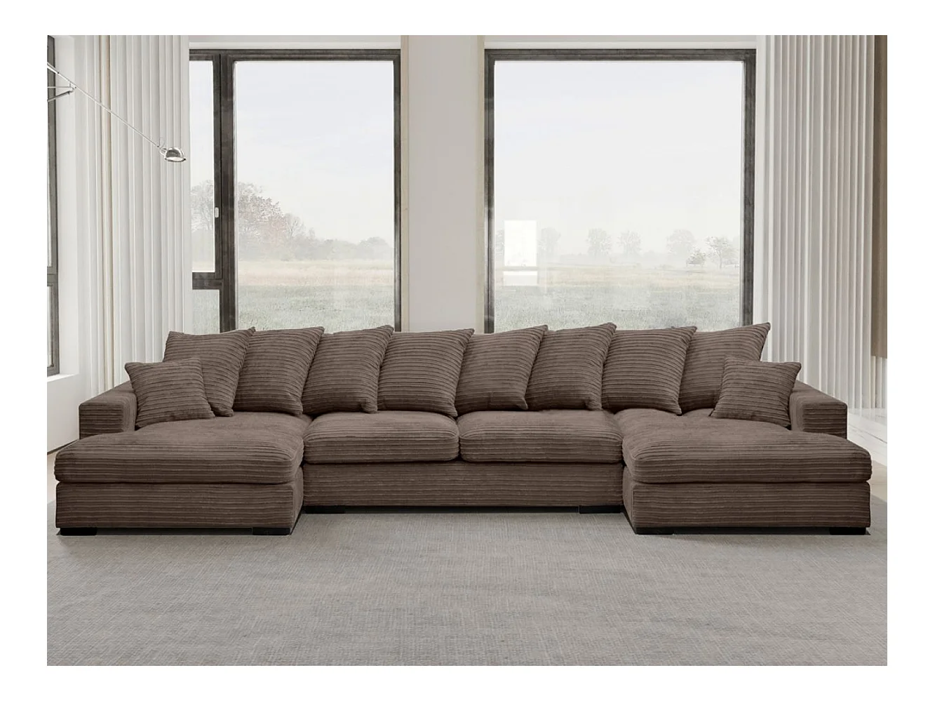 Canapé d'angle avec fonction couchage et coffre de lit, Canapé en U, Canapé en U tissu Gabon Zoom Marron