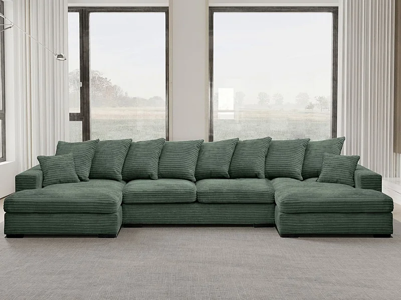 Ecksofa mit schlaffunktion und bettkasten, Sofa U-form, Couch U-form Gabon stoff Zoom Grün