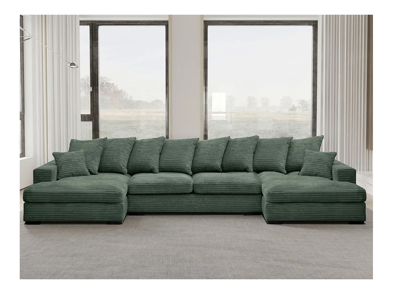 Canapé d'angle avec fonction couchage et coffre de lit, Canapé en U, Canapé en U tissu Gabon Zoom Vert