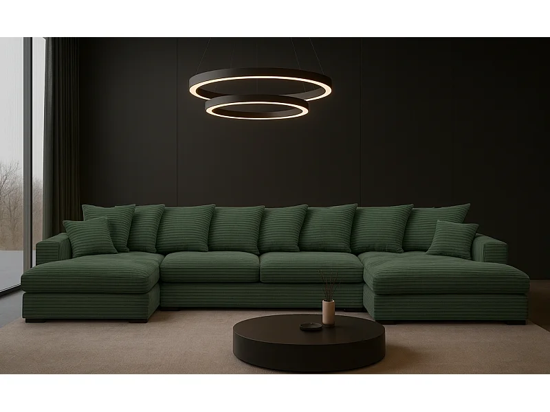 Ecksofa mit schlaffunktion und bettkasten, Sofa U-form, Couch U-form Gabon stoff Zoom Grün