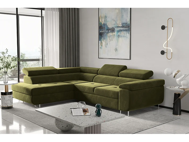 Ecksofa ATOM Mit Schlaffunktion, Stoff Monolith, Olive, Links