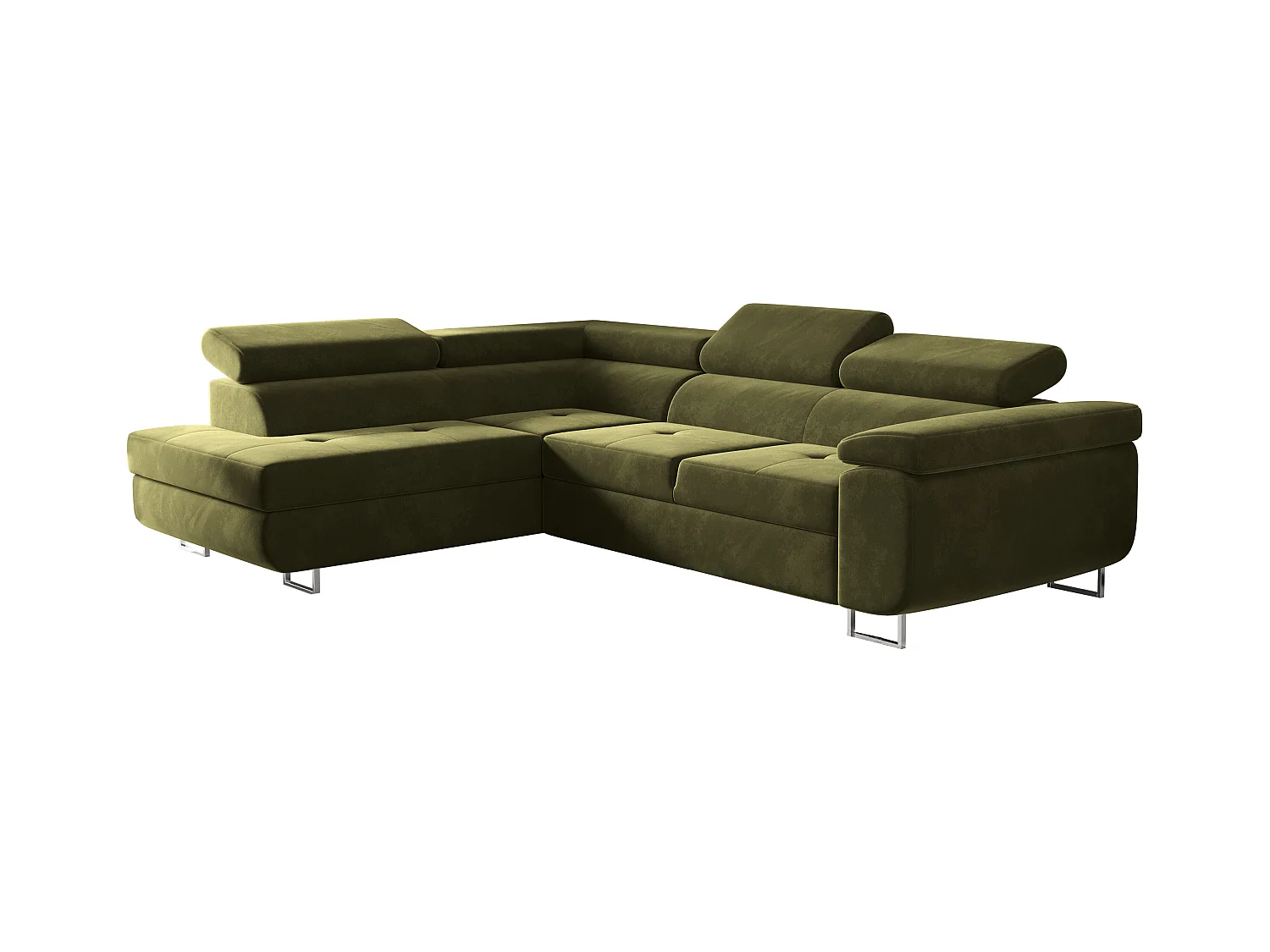 Canapé d'angle ATOM avec fonction couchage, tissu Monolith, olive, gauche