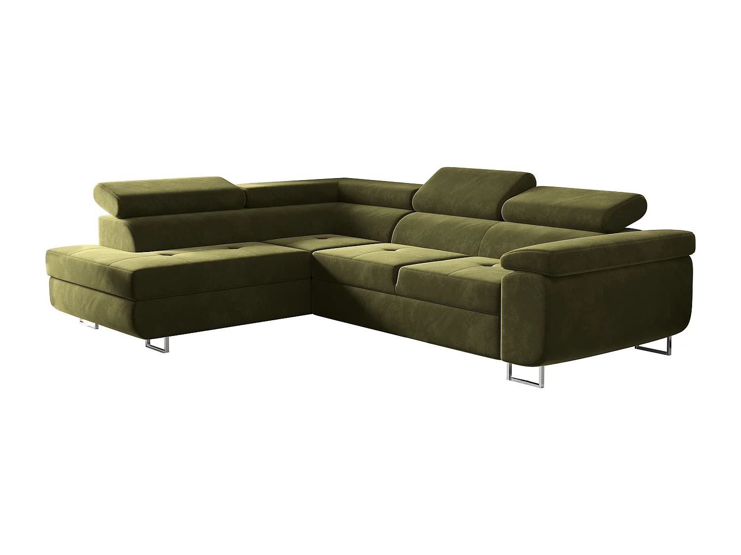 Canapé d'angle ATOM avec fonction couchage, tissu Monolith, olive, gauche