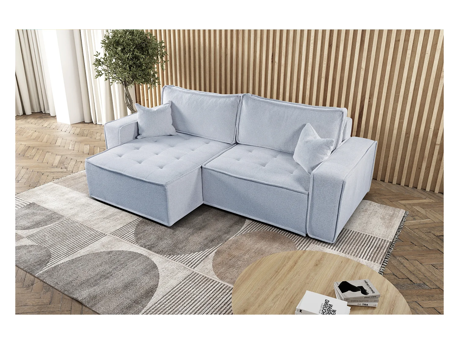 Canapé d'angle Bohoo en L avec convertible, tissu Raven, gris clair, gauche