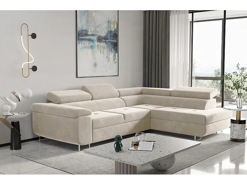 Divano angolare ATOM con funzione letto, tessuto Monolith, ecrù, destra