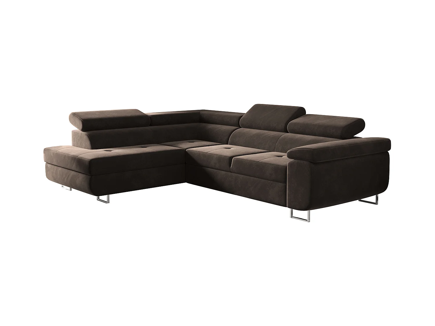 Canapé d'angle ATOM avec fonction couchage, tissu Monolith, marron foncé, gauche