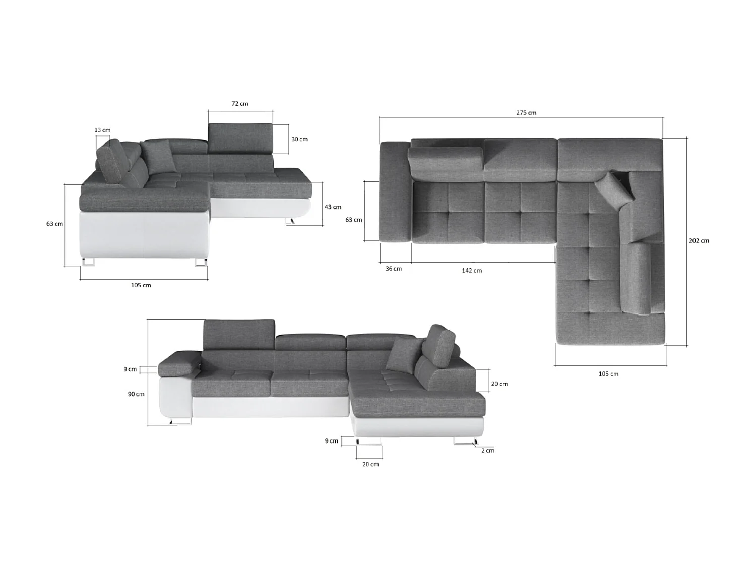Canapé d'angle ATOM avec fonction couchage, tissu Monolith, marron foncé, gauche