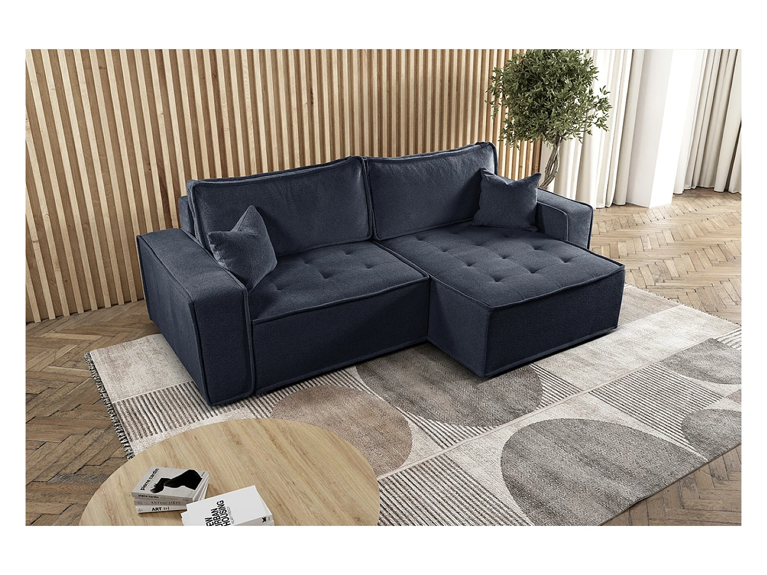 L-förmiges Bohoo-Ecksofa mit Schlaffunktion, Stoff Raven, Graphit, Rechts