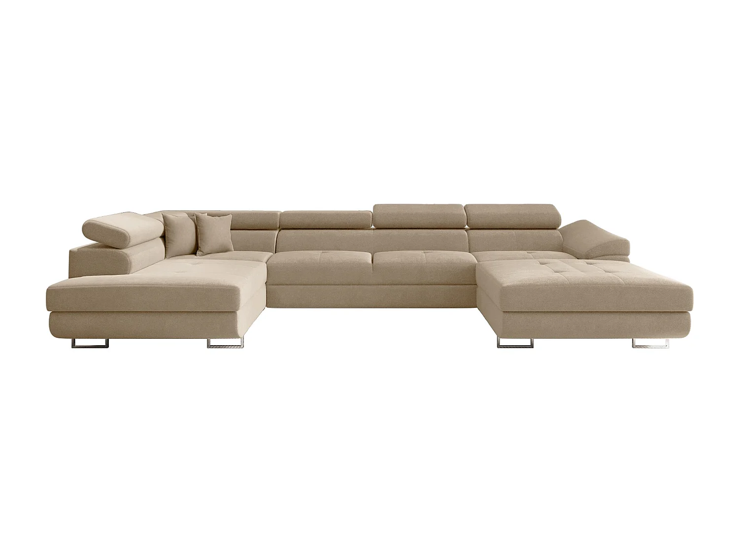 Canapé d'angle en U FALIO II avec fonction couchage, tissu Noel, beige clair, gauche