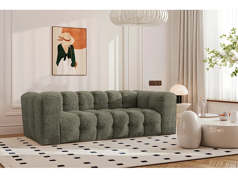 Sofa 3-Sitzer, Komfort Couch BALOO, stoff Schenille & Bouclé, Grün