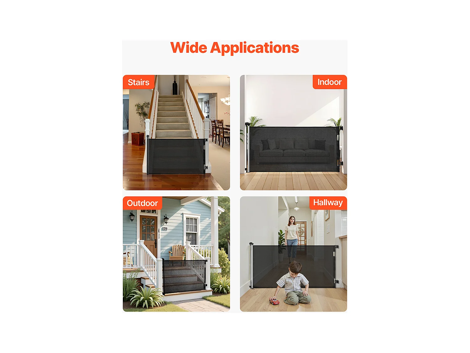 Sicherheitsbarriere SucceBuy Erweiterbar, Zaun aus Mesh 185 cm Breit und 98 cm Hoch, Barriere Retraktil für Haustiere, Ideal für Hunde und Katzen