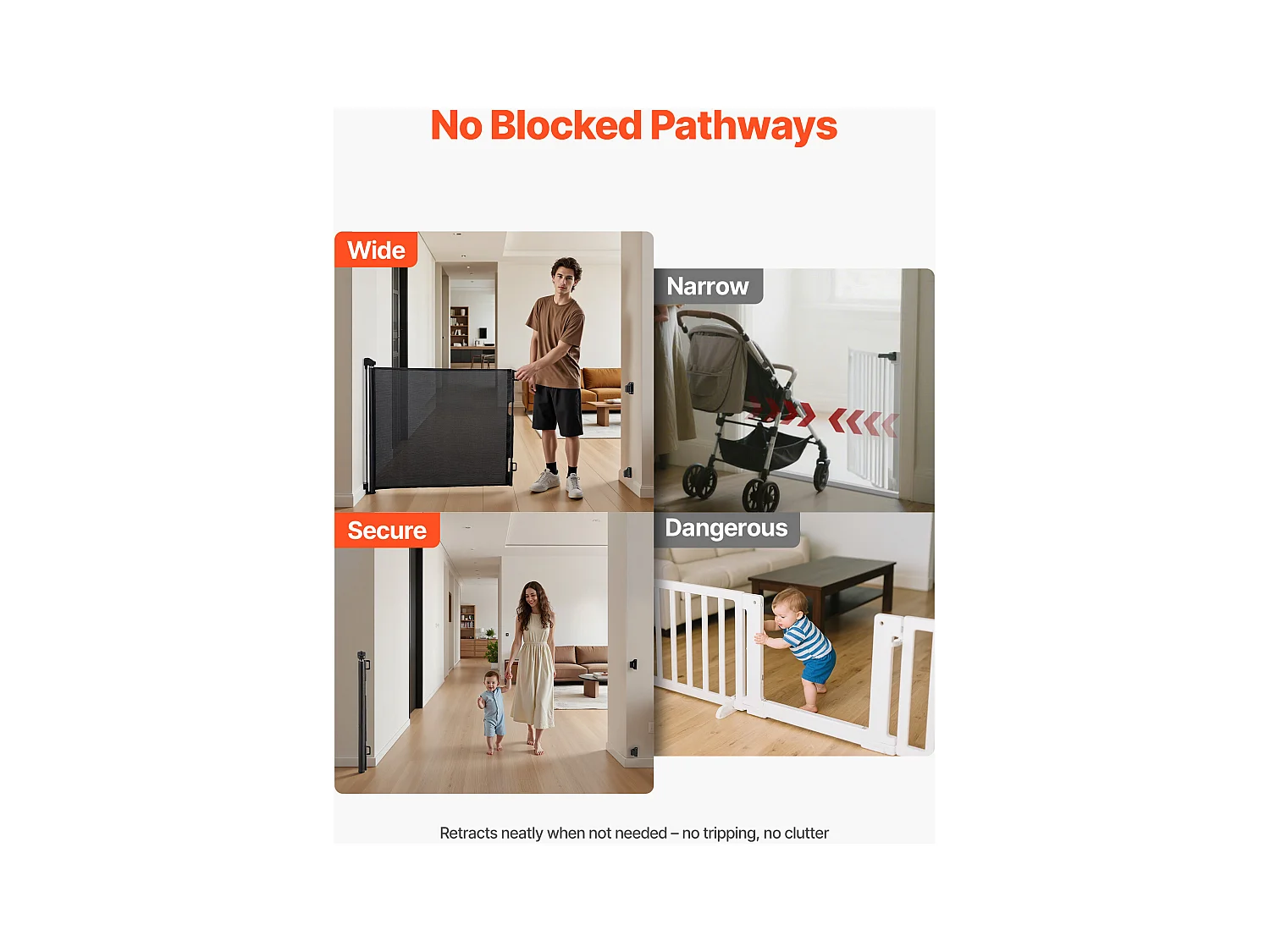 Sicherheitsbarriere SucceBuy Erweiterbar, Zaun aus Mesh 185 cm Breit und 98 cm Hoch, Barriere Retraktil für Haustiere, Ideal für Hunde und Katzen