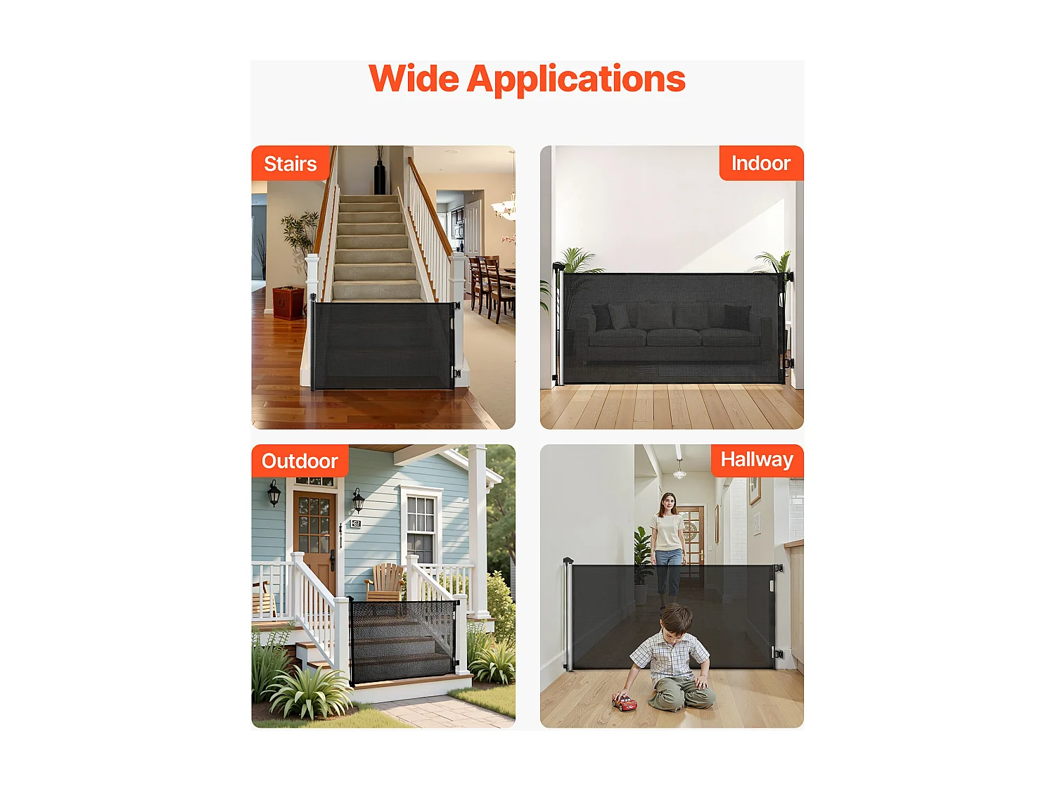 Barrière de Sécurité SucceBuy Extensible, Clôture en Maille 185 cm de Large et 98 cm de Haut, Barrière Rétractable pour Animaux de Compagnie