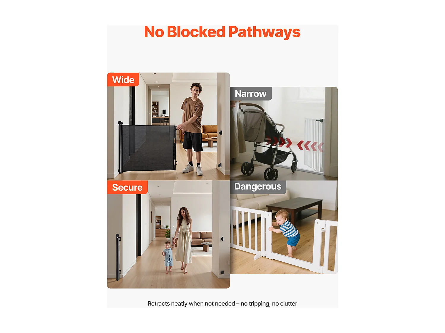 Barrière de Sécurité SucceBuy Extensible, Clôture en Maille 185 cm de Large et 98 cm de Haut, Barrière Rétractable pour Animaux de Compagnie