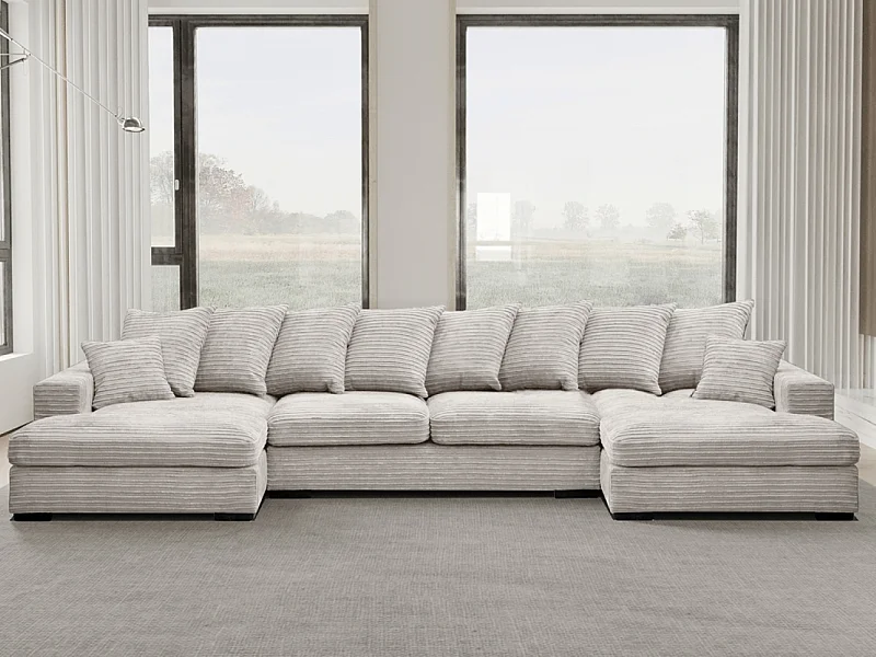 Ecksofa mit schlaffunktion und bettkasten, Sofa U-form, Couch U-form Gabon stoff Zoom Perle