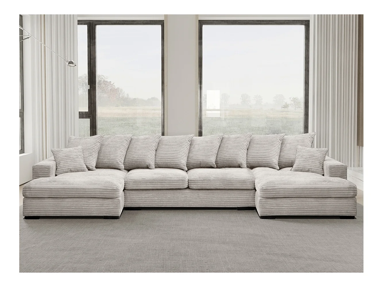 Canapé d'angle avec fonction couchage et coffre de lit, Canapé en U, Canapé en U tissu Gabon Zoom Perle