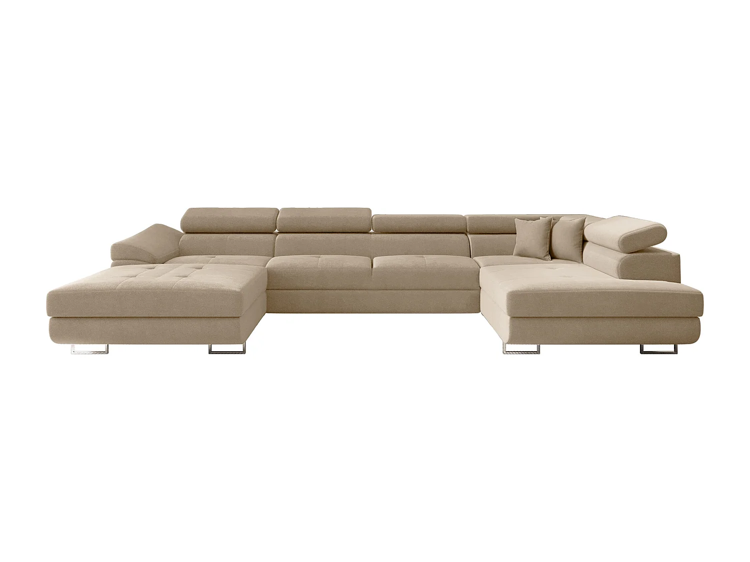 Canapé d'angle FALIO II en U avec fonction couchage, tissu Noel, beige clair, droit