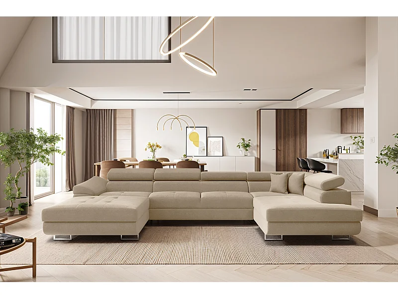 Hoekbank FALIO II U-vorm met slaapfunctie, stof Noel, lichtbeige, rechts