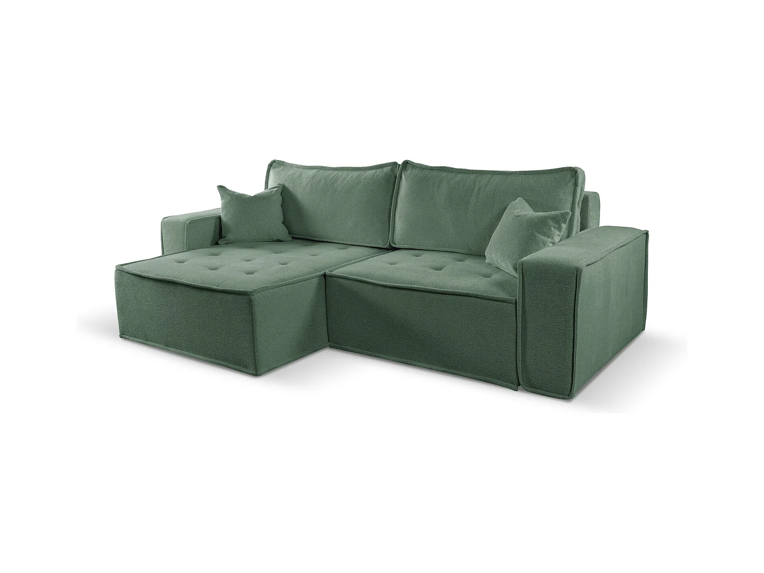 Canapé d'angle Bohoo en L avec convertible, tissu Raven, vert clair, gauche